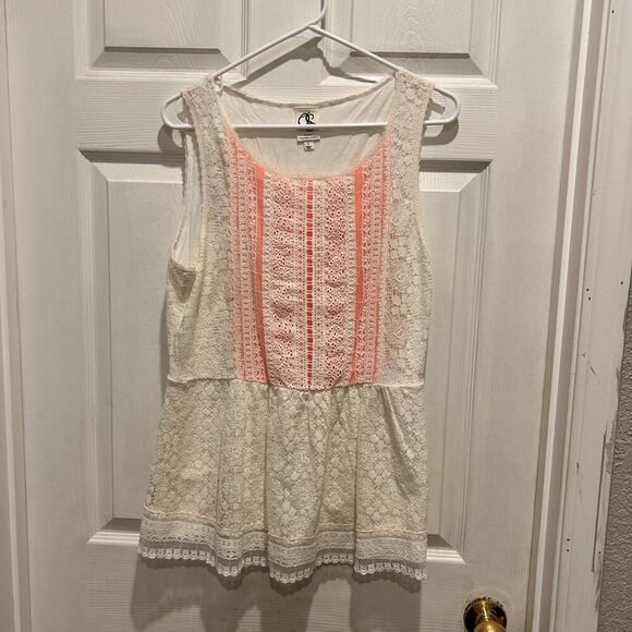Anthropologie One September Large Lined Lace Embroidered Tank Top White Orange - Picture 1 of 7
